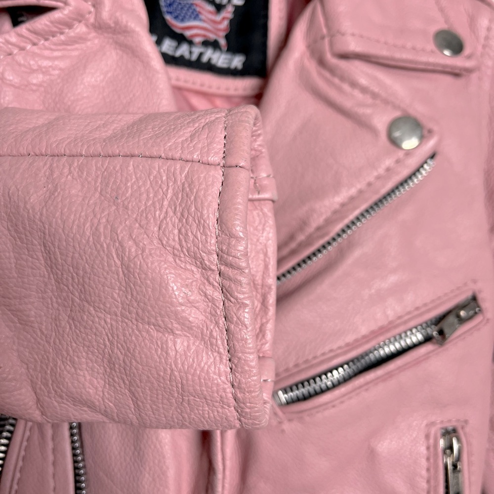 kids' allstate leather pink moto jacket size xs - Picture 9 of 12